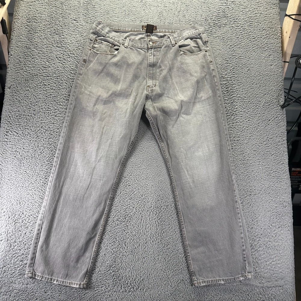 Vintage Vibes Jeans Mens 42x32 Gray Cotton Denim Straight Faded Workwear Baggy